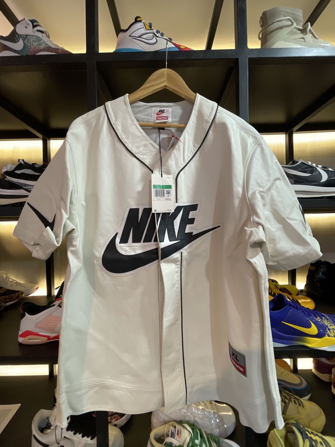 Nike X Supreme Mens Leather Baseball Jersey White Black | AfterMarket