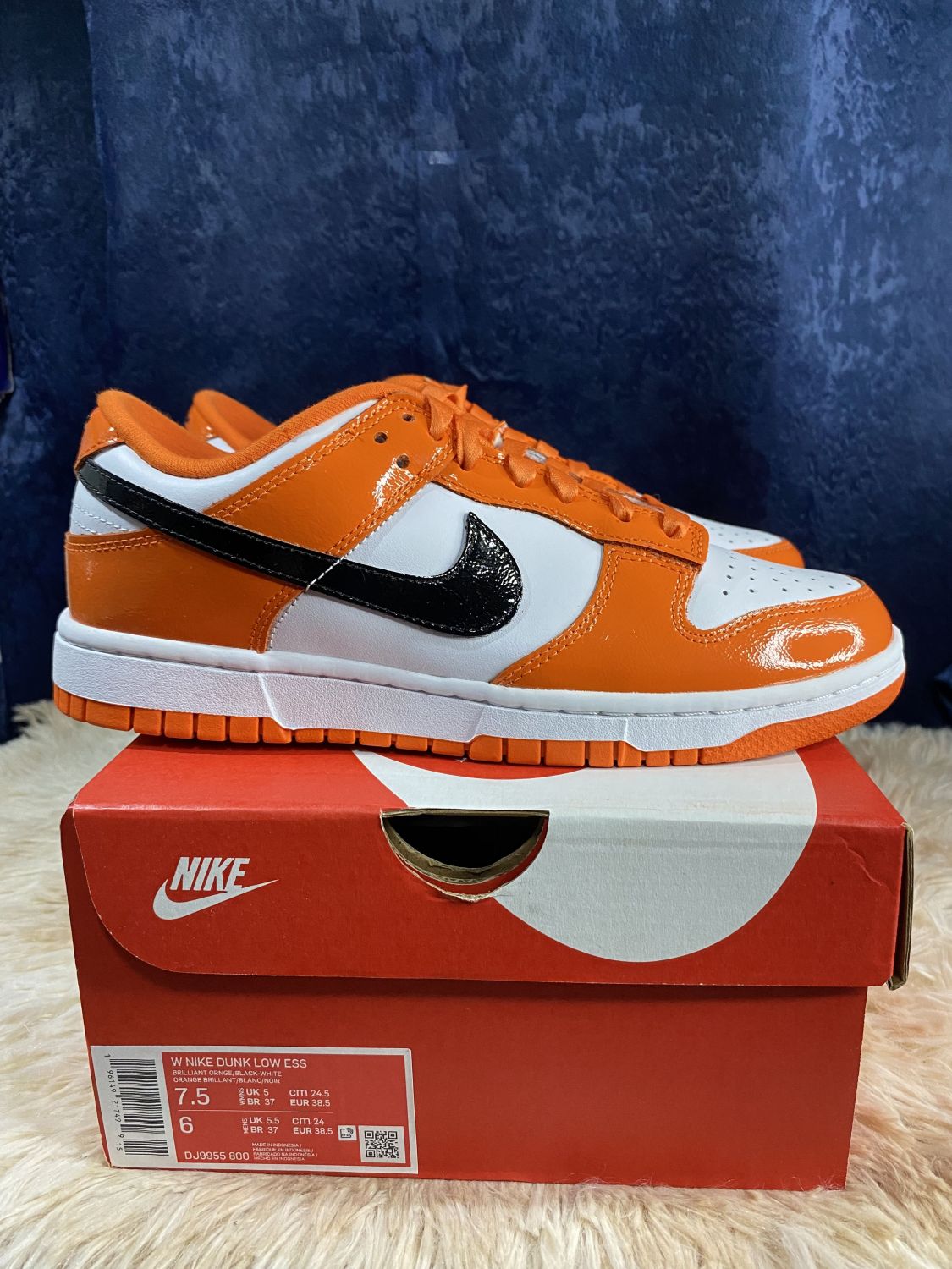 Nike Dunk Low White Orange Patent Black DJ9955-800