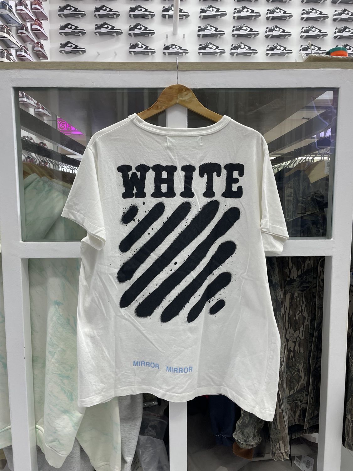 off white diagonal spray tee