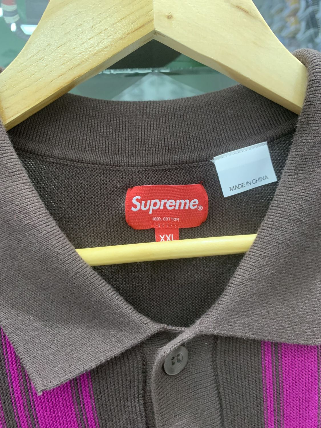 Supreme Stripe Button Up Polo Brown | AfterMarket