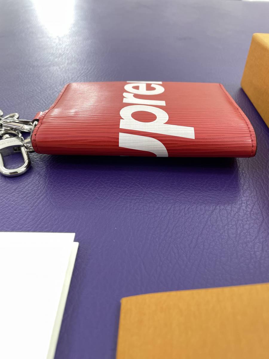Louis Vuitton X Supreme Chain Wallet In Red Epi Leather