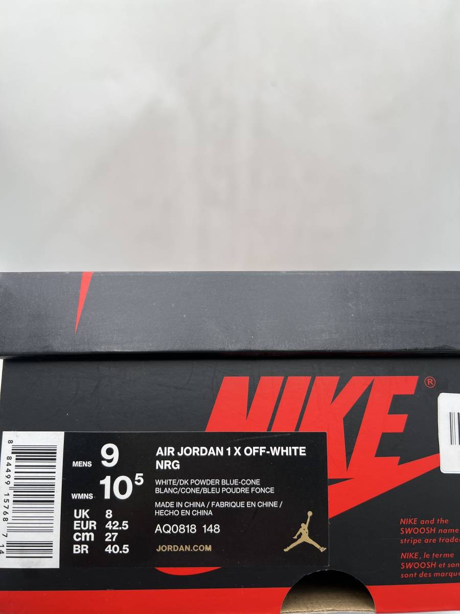 Air Jordan 1 Retro High Off-White University Blue Style # AQ0818-148 Size 14