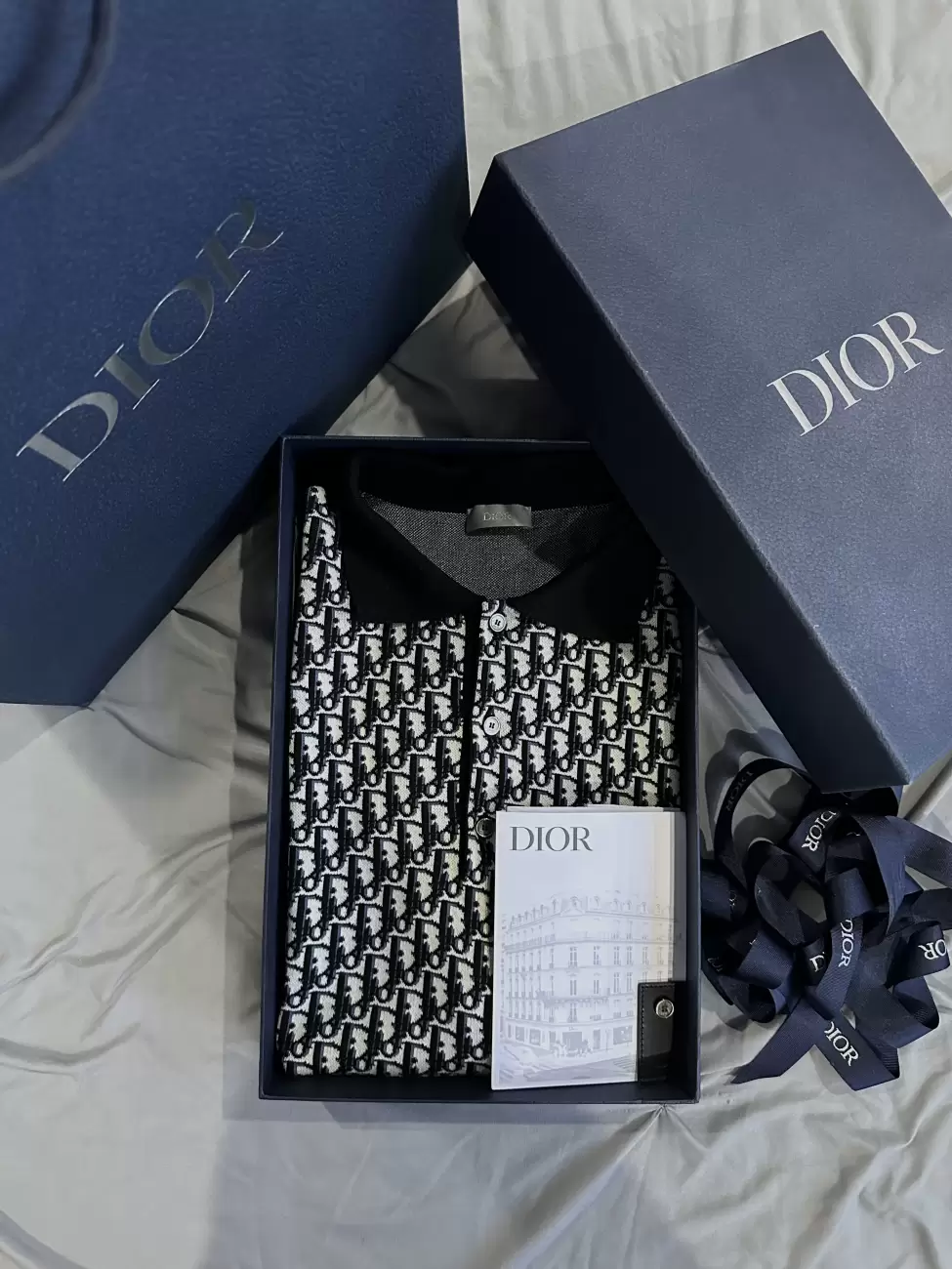 Dior Oblique Polo Shirt Blue Cotton Jacquard