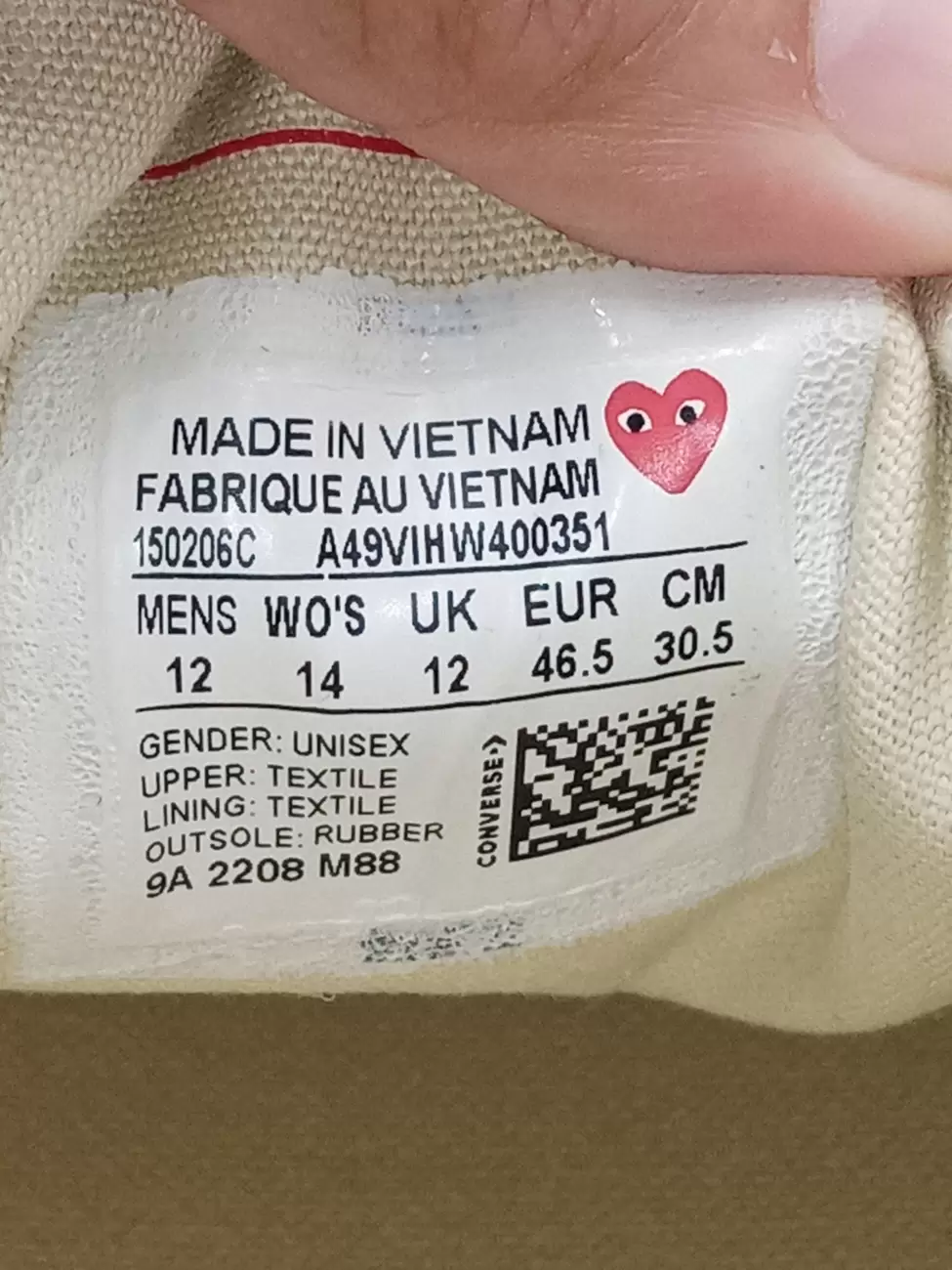 Converse cdg sale size 12