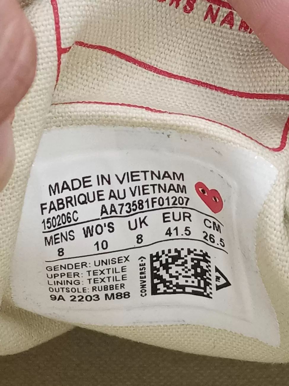 Tag size deals converse 70s