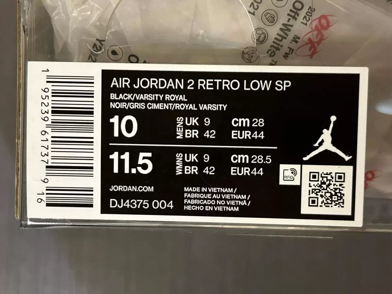 Off White x Air Jordan 2 Retro Low SP Black Royal DJ4375-004