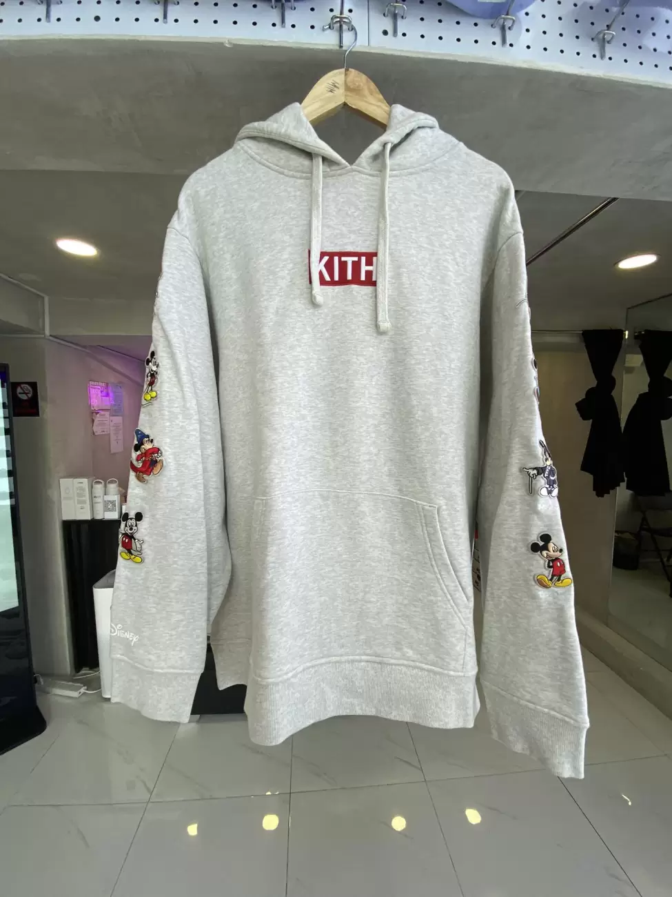 Kith X Disney Mickey Sleeve Patches Hoodie Mens Heather Grey