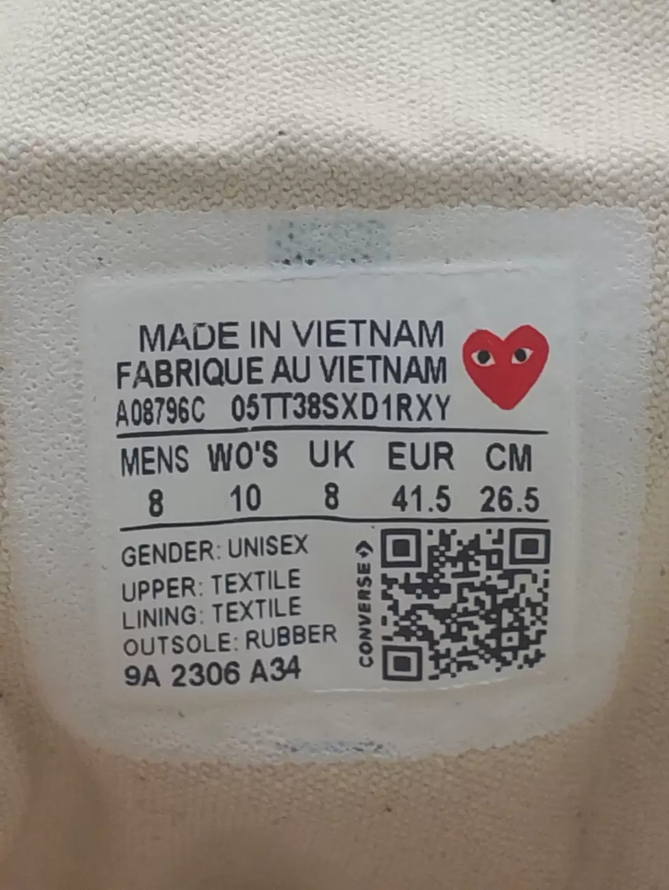 Converse x cdg sizing online
