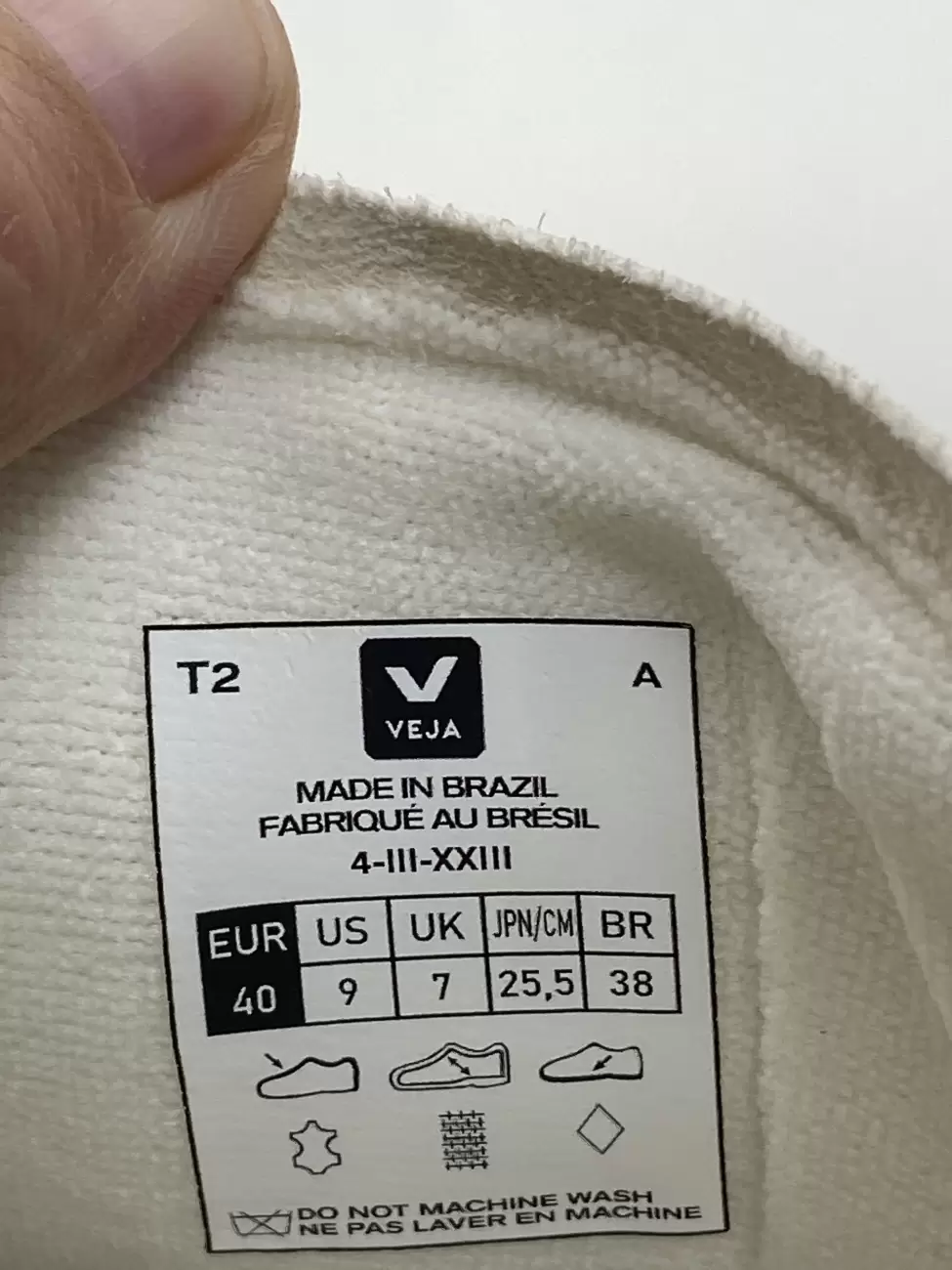 Veja size hot sale guide cm