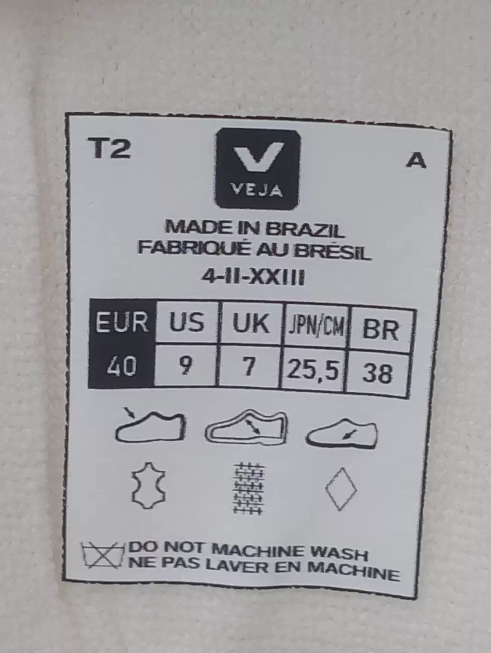 Veja size cheap guide cm