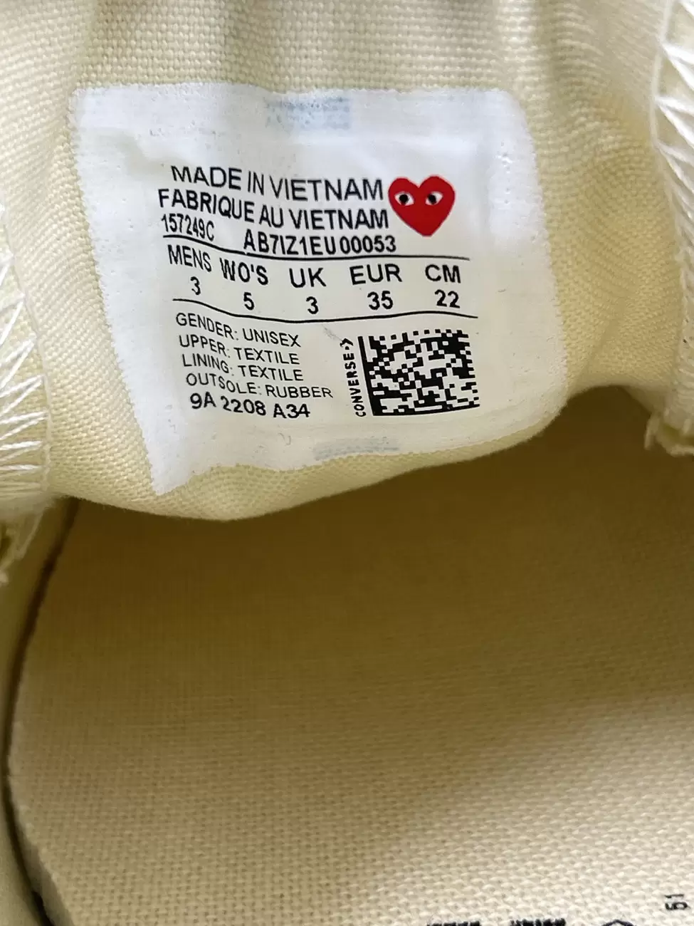 Converse best sale cdg sizing