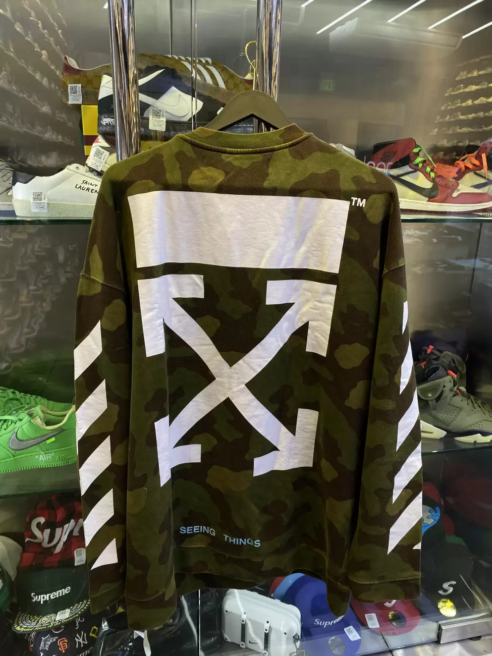 Off white hotsell camo crewneck