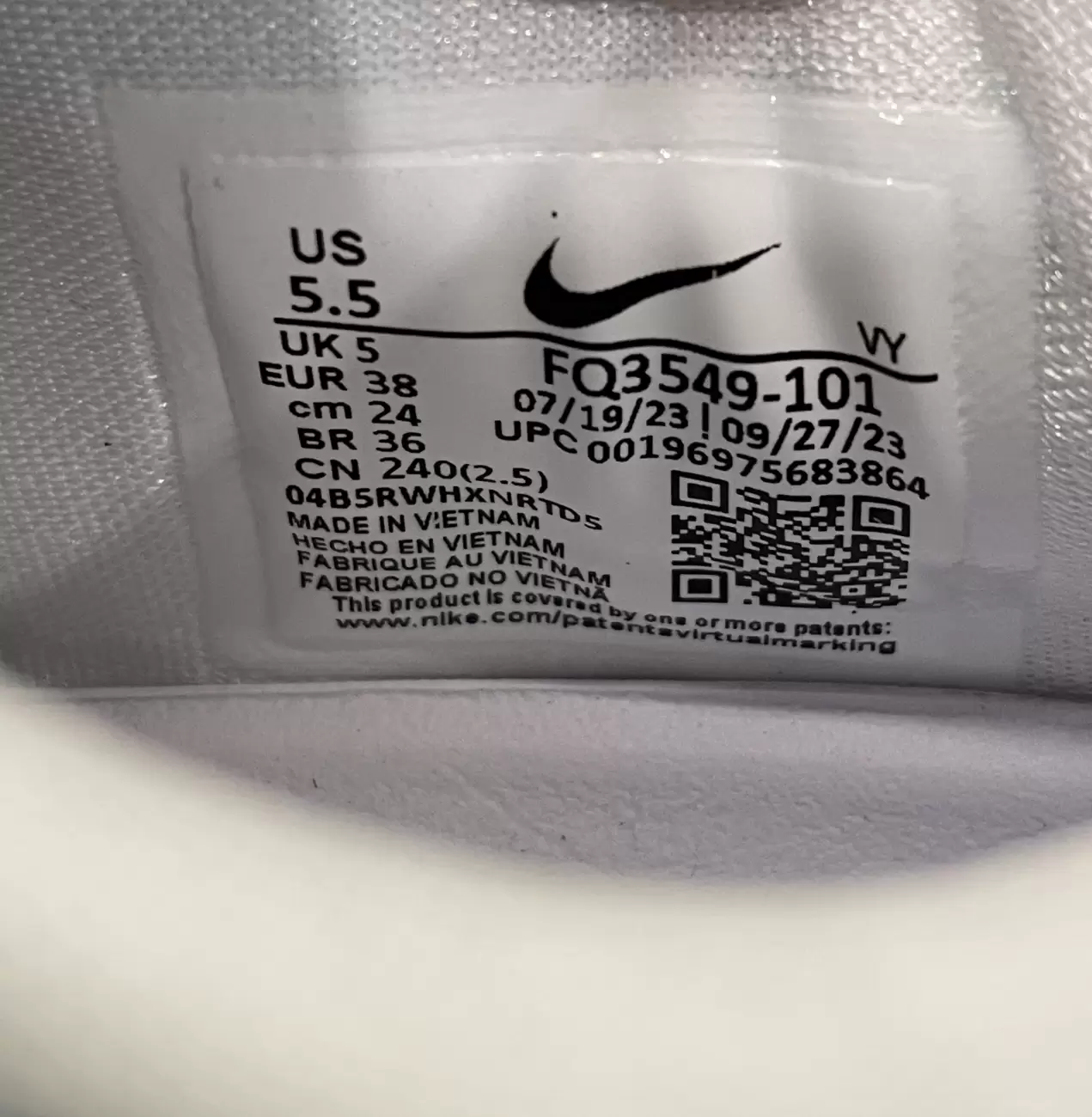 Nike best sale size cm