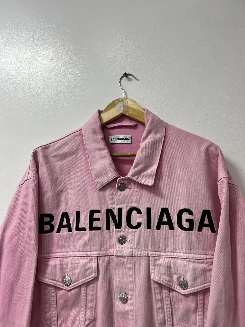 Balenciaga Washed Pink Embroided Denim Jacket | AfterMarket