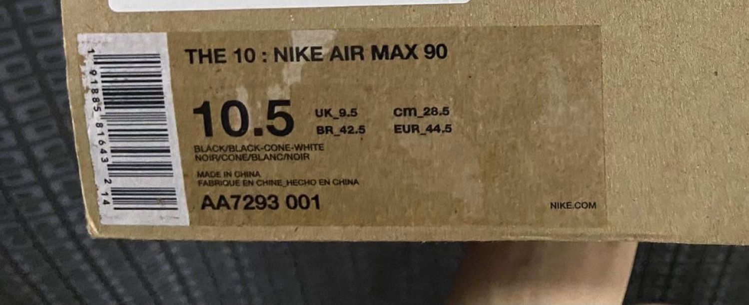 Off-White x Nike Air Max 90 Black AA7293-001 - Size 10.5