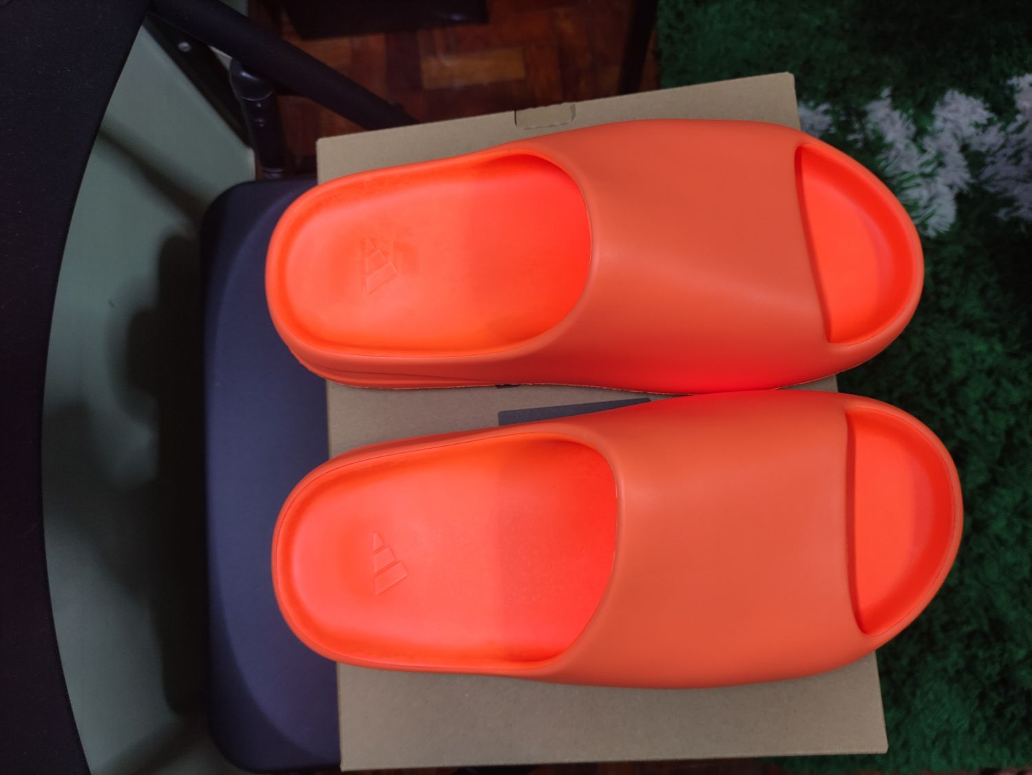 orange yeezy slides